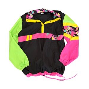 Spirit Halloween 90s 80s Retro Windbreaker Neon Geometric Pullover L/XL Costume